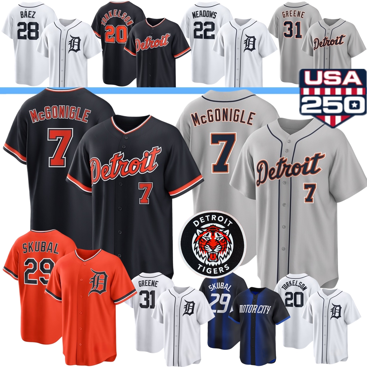 DetroitS Tigers Baseball Jersey Tarik Skubal Riley Greene Spencer Torkelson Max Clark Jackson Jobe Valdez Verlander Kevin McGonigle Flaherty Meadows Cabrera Jung