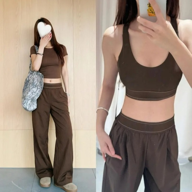 US Stock Designer New Brown Yoga Sports Pants Womens High-Waist Full-length Dance Studio Trousers Straight-Leg Suit Up Trouser Jogger Sweatpants Wrinkle-resistant