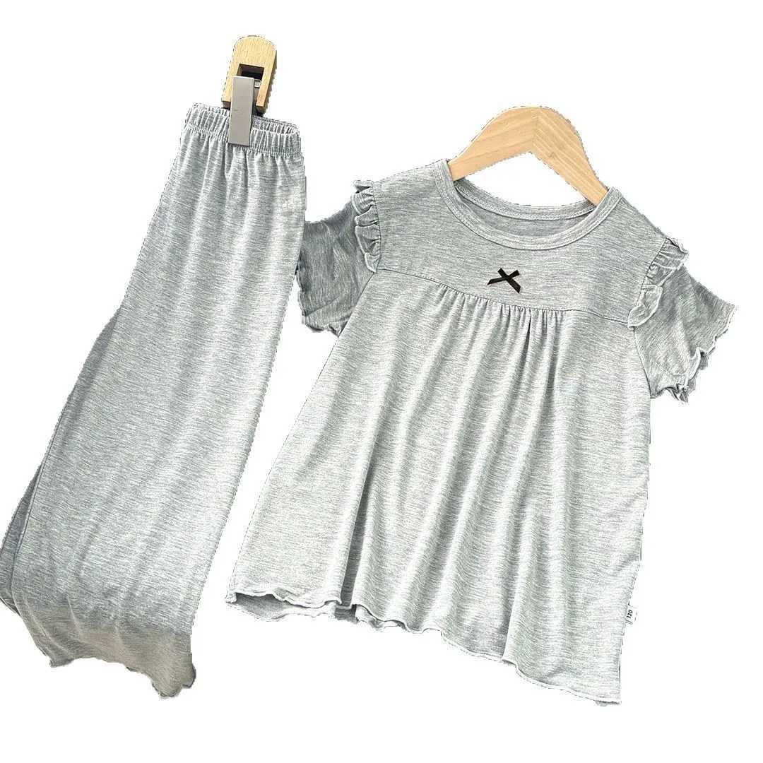 Girls Short Sleeved Pajamas Home Clothes Set Modal Spring and Summer Thin Edition Childrens Air Conditioning Lace Princess H260403