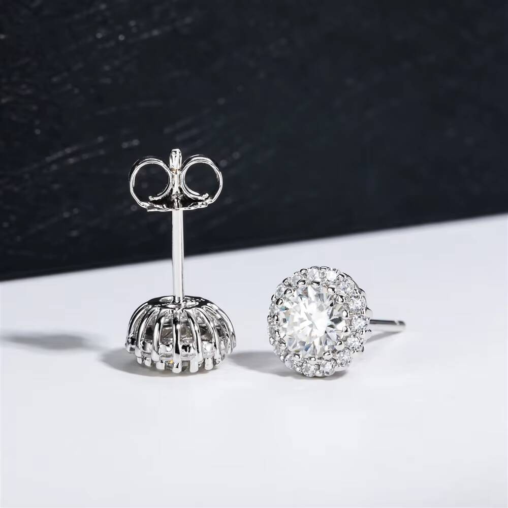 Halo Full Pave Floral Moissanite Stud Earrings S925 Sterling Silver Light Luxury Premium for Tiktok Live Wholesale