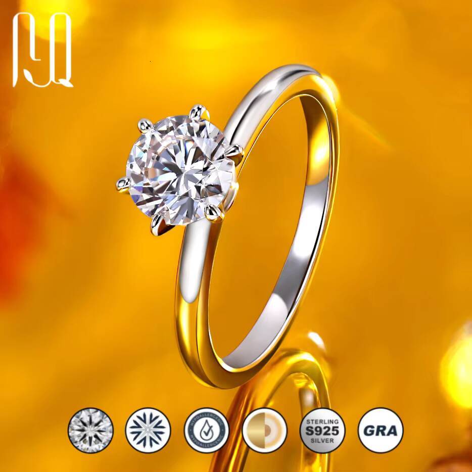 Hidden Halo 6-Prong 1Ct Moissanite Ring in S925 Silver 18K Gold Plated Bouquet Design Womens Jewelry