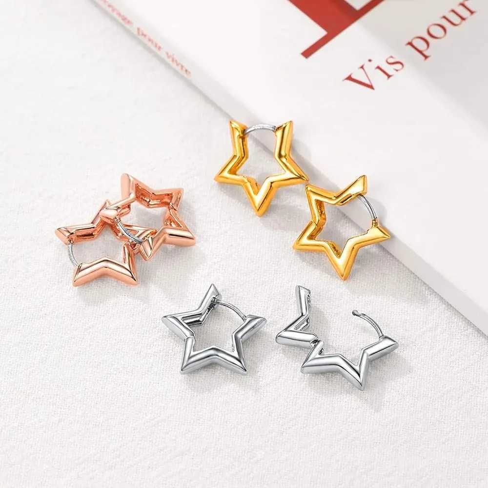 U7 Classic 19mm Simple Pentagram Star Charm Huggie Hoop Earring for Women Elegant Daily Jewelry H260403