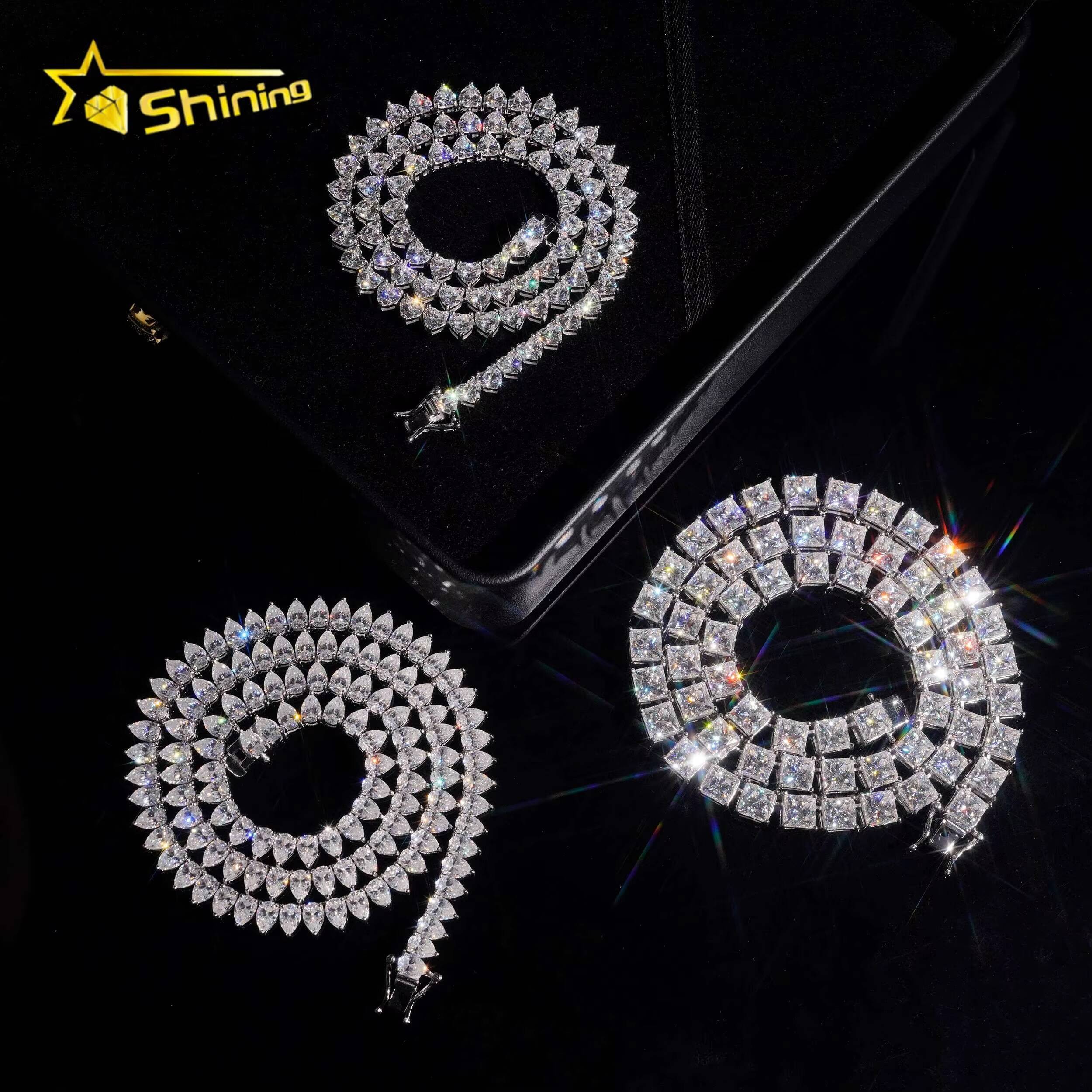 New Arrivals Classic 925 Silver Heart Princess Cut Pear D Color Fancy Shape Moissanite Tennis Chain
