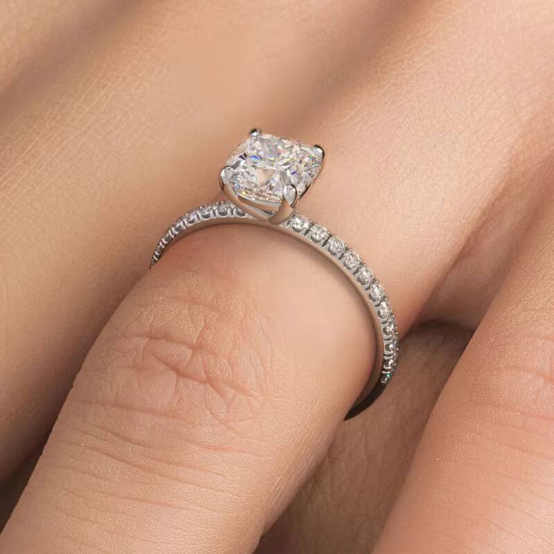 PYQ 1ct 2ct 3ct D Color Vvs Moissanite 925 Sterling Silver Rhodium Plated Prong Setting Cushion Cut Trendy GRA Certified Ring