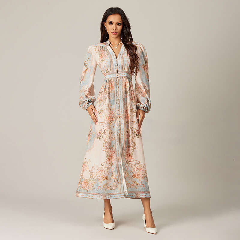 2026 Spring k30 and Summer Designer Holiday Style with Pattern Single breasted Women's Long sleeved Holiday Style Long Skirt