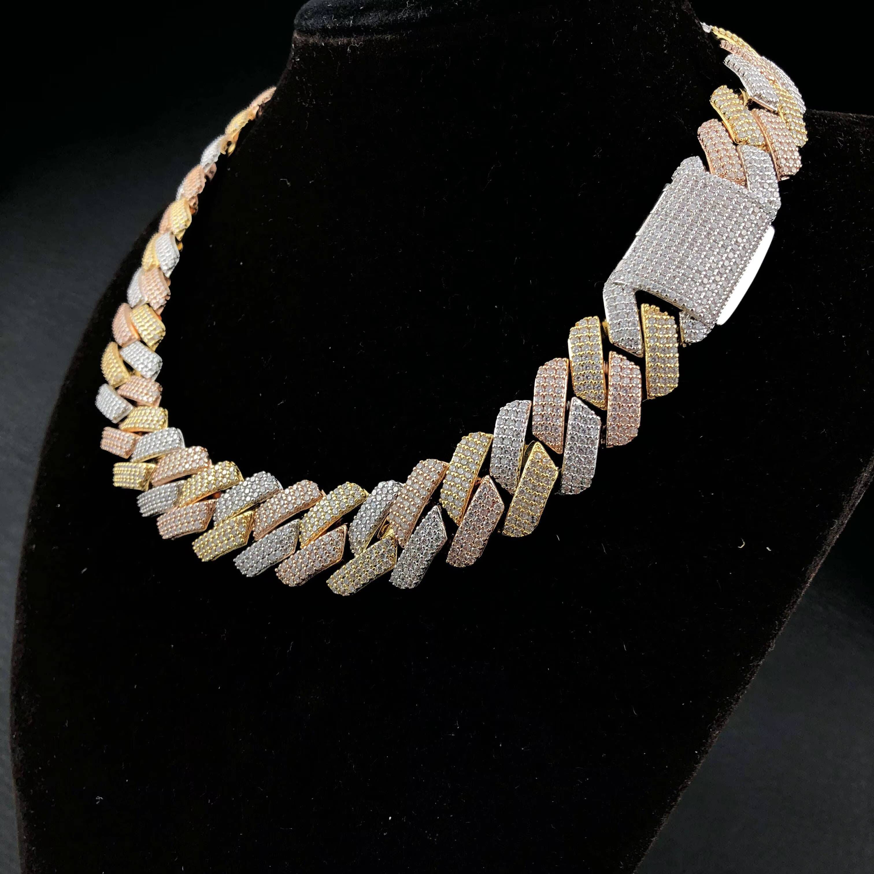 Most Trending Miami Hip Hop Fashion High Quality Moissanite Diamond Necklace Silver Gold Rose Gold Cuban Chain Cut Gold Plated