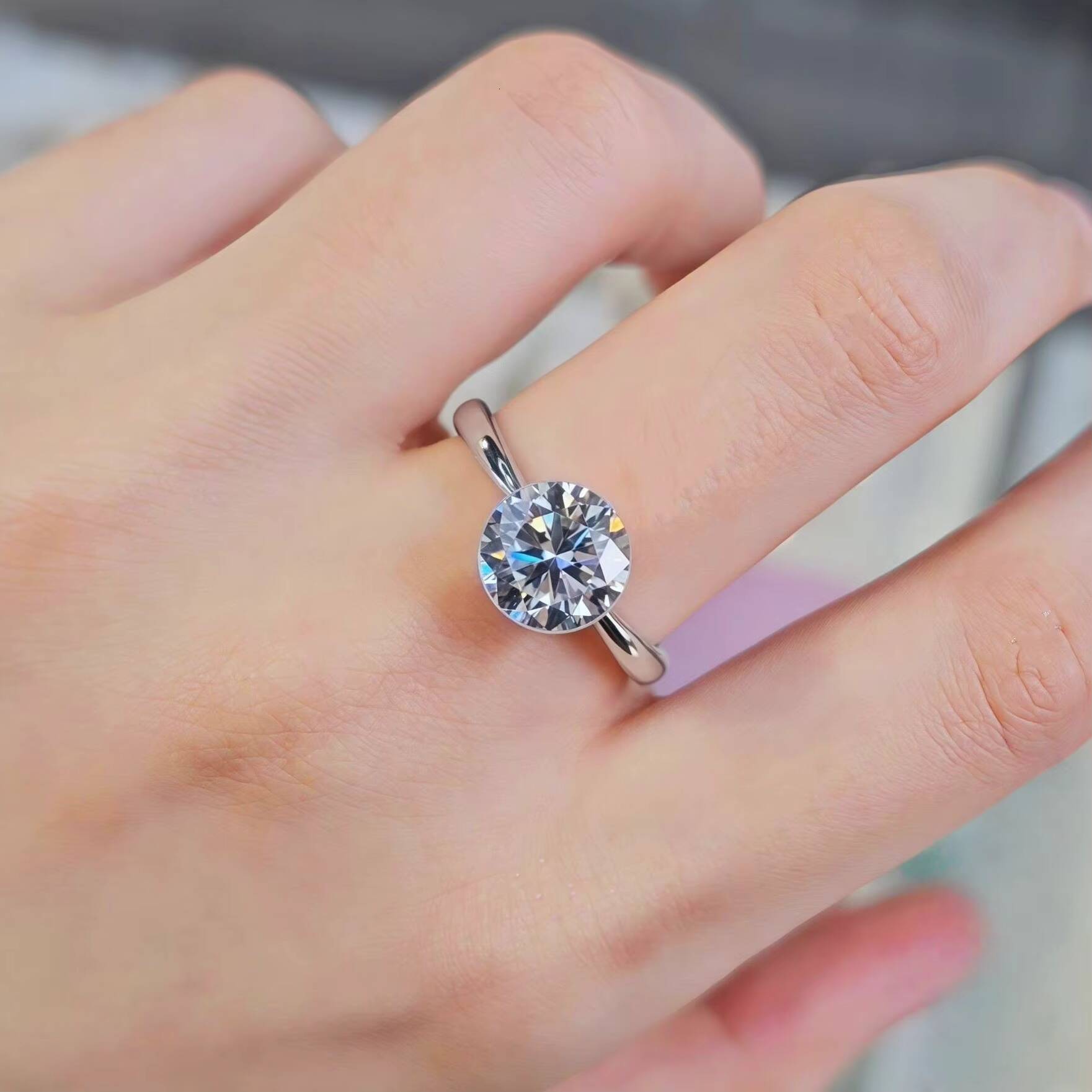 3 Ct Bezel-free Moissanite Ring 925 Sterling Silver Fashion Light Luxury Womens Jewelry European Tiktok Live Wholesale