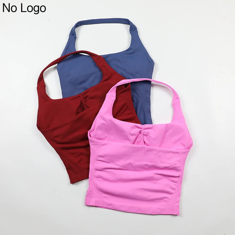 Seamless Halter Neck Yoga Tank Tops for Women Built-in Bra Padded Gym Top Sleeveless Shirt Fitted Backless Workout Clothes 260403