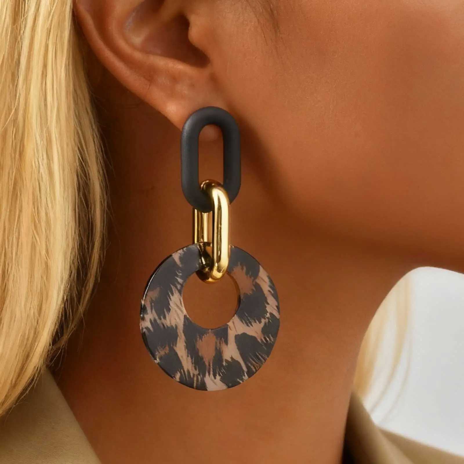 Vintage Black Leopard Print Circle Drop Earrings for Women Exaggerated Personality Design Large Earrings Fashion Jewelry Gift H260403