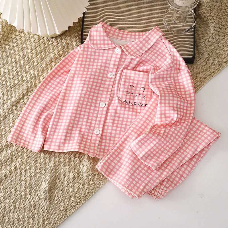 New Arrival Spring Soft Kids Girls plaid Homewear Set 1-7Y Cartoon Bear Baby Girls Sleepwear Pants Children Pajamas Suit H260403