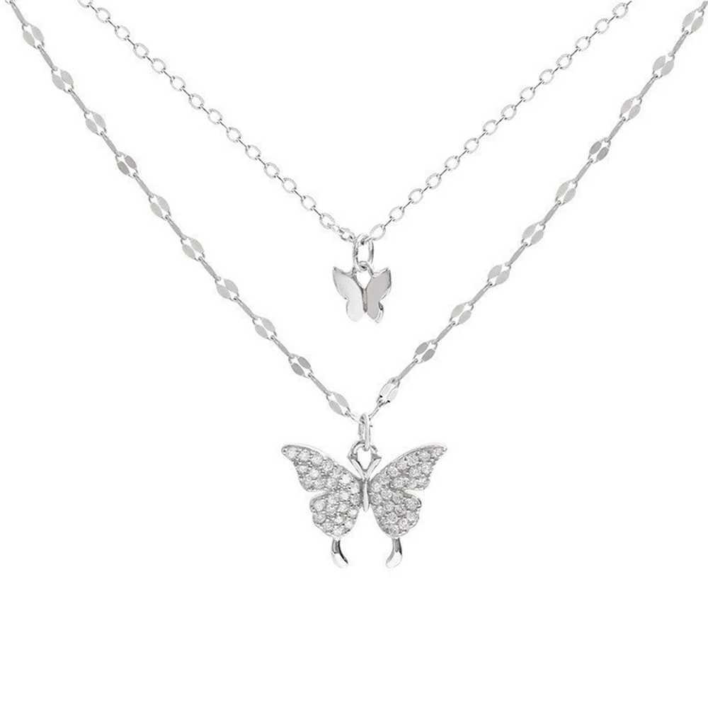 New Shiny Butterfly Necklace Ladies Exquisite Double Layer Clavicle Chain Necklace Jewelry for Ladies Gift H260403
