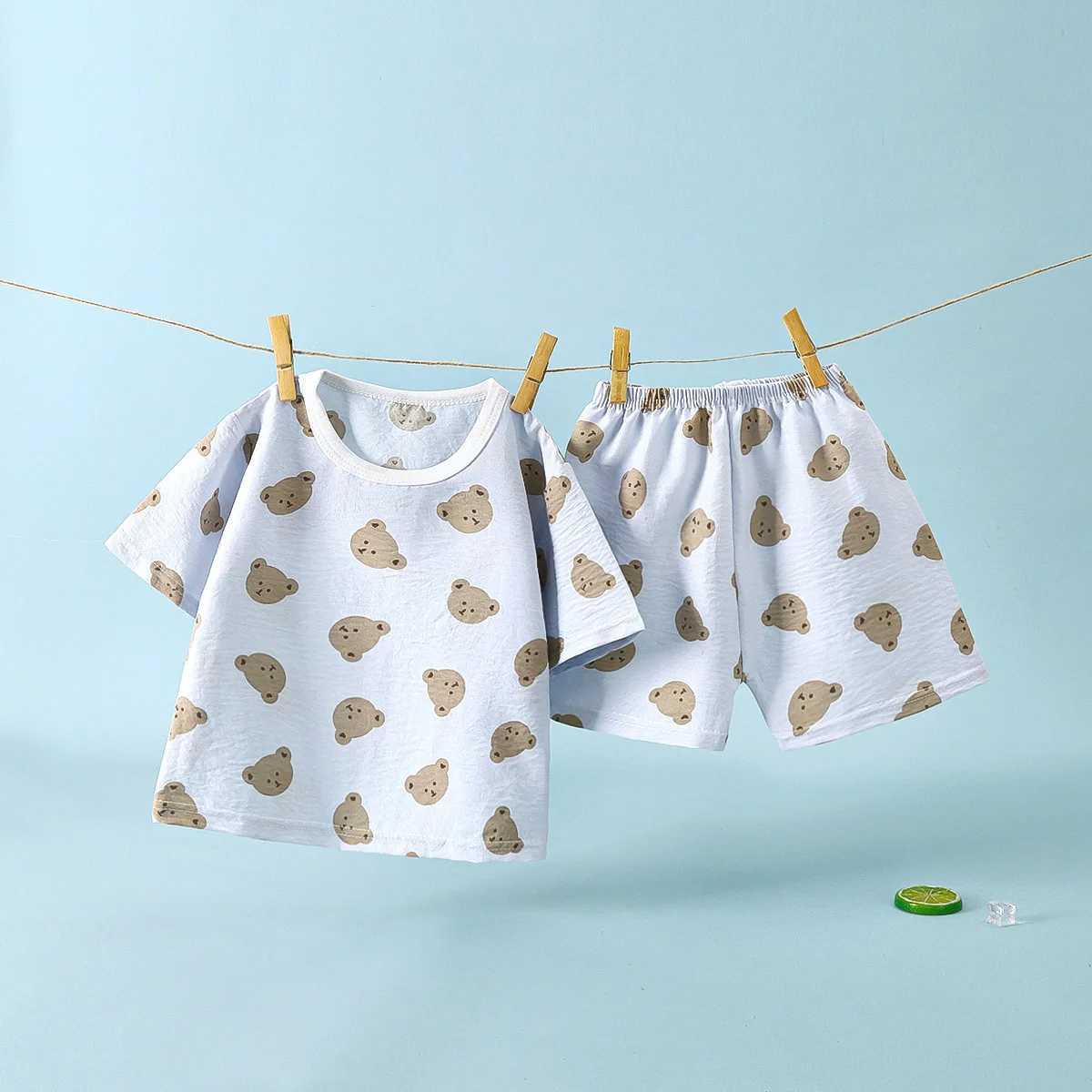 Childrens Clothing Summer Short Sleeve Home Sleepwear Children Sets Kids Clothes Boy Girls T-shirt Shorts Suit H260403
