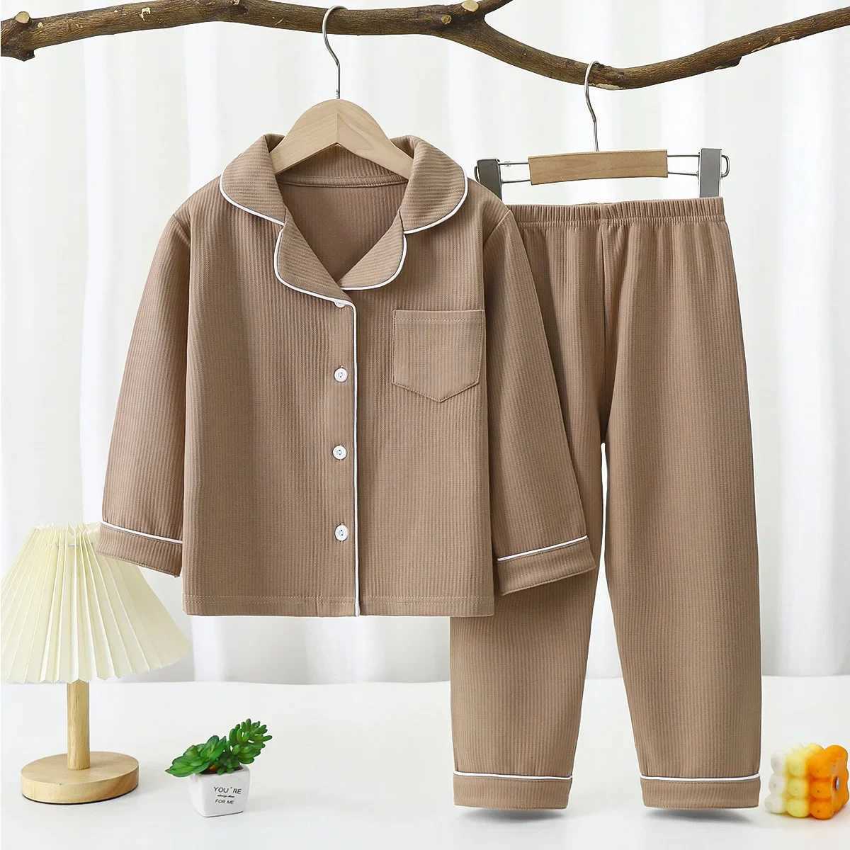 2pcs Toddler Girl Long-sleeved Shirt Children Pajamas Spring Fall Children Cotton Homewear New Baby Lapel Kids Boy Sleepwear Paj H260403
