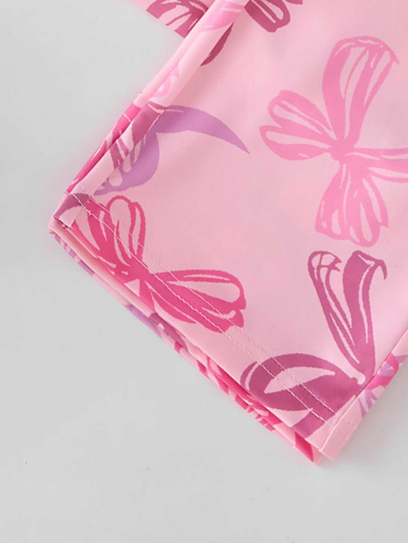 Girls home clothes set girls casual bow-tie short-sleeved trousers suitable for home wear in spring summer and autumn H260403