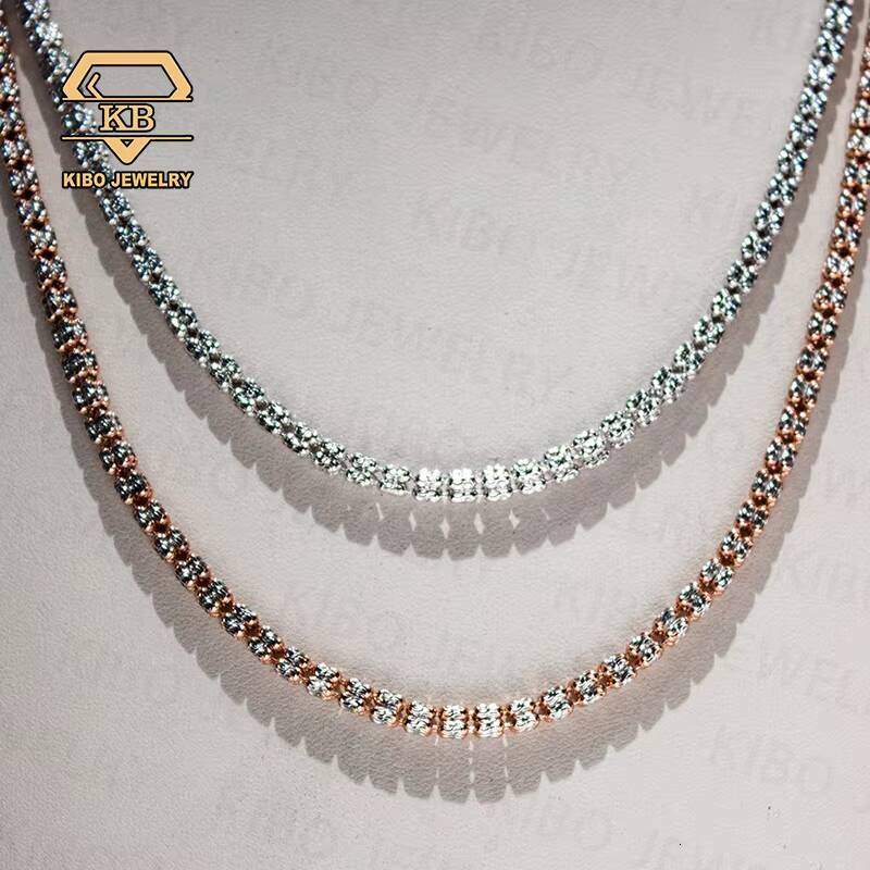 Two Tone 925 Sterling Silver 4mm 4 Rows Moon Ice Chain Diamond Cut Ice Link Chain Moon Ice Chain Necklace