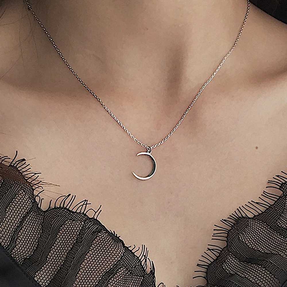 DOTIFI Stainless Steel Necklace Delicate Vintage Crescent Moon Shaped Pendant Lock Bone Chain For Women Jewelry Party Matching H260403