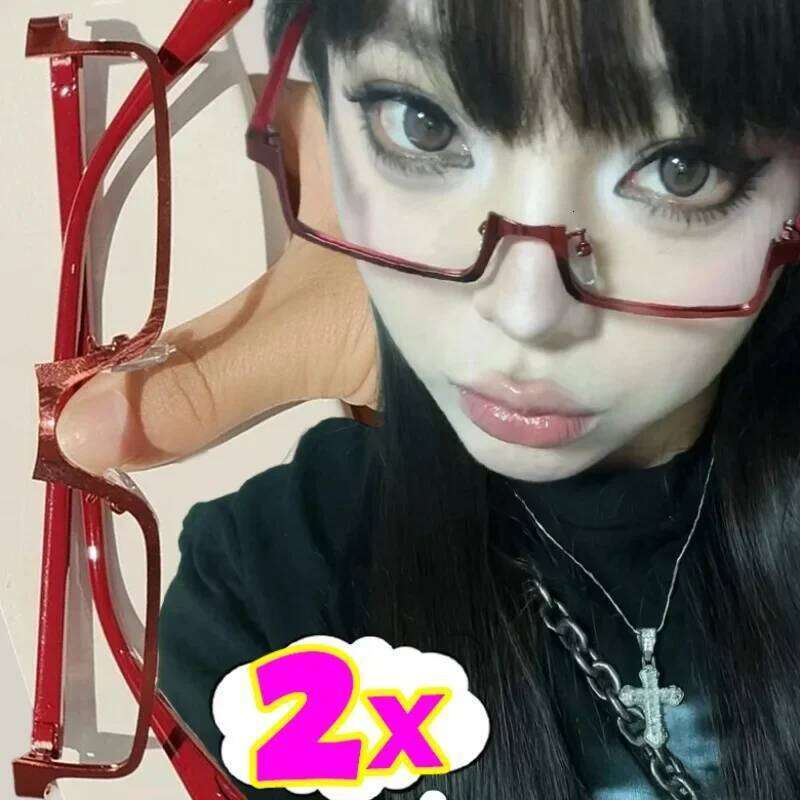 1/2Pcs Y2k Japanese Half-Frame Glasses Women Cosplay Red Black INS Vintage Metal Square No Lense Decoration Eyeglasses Frame