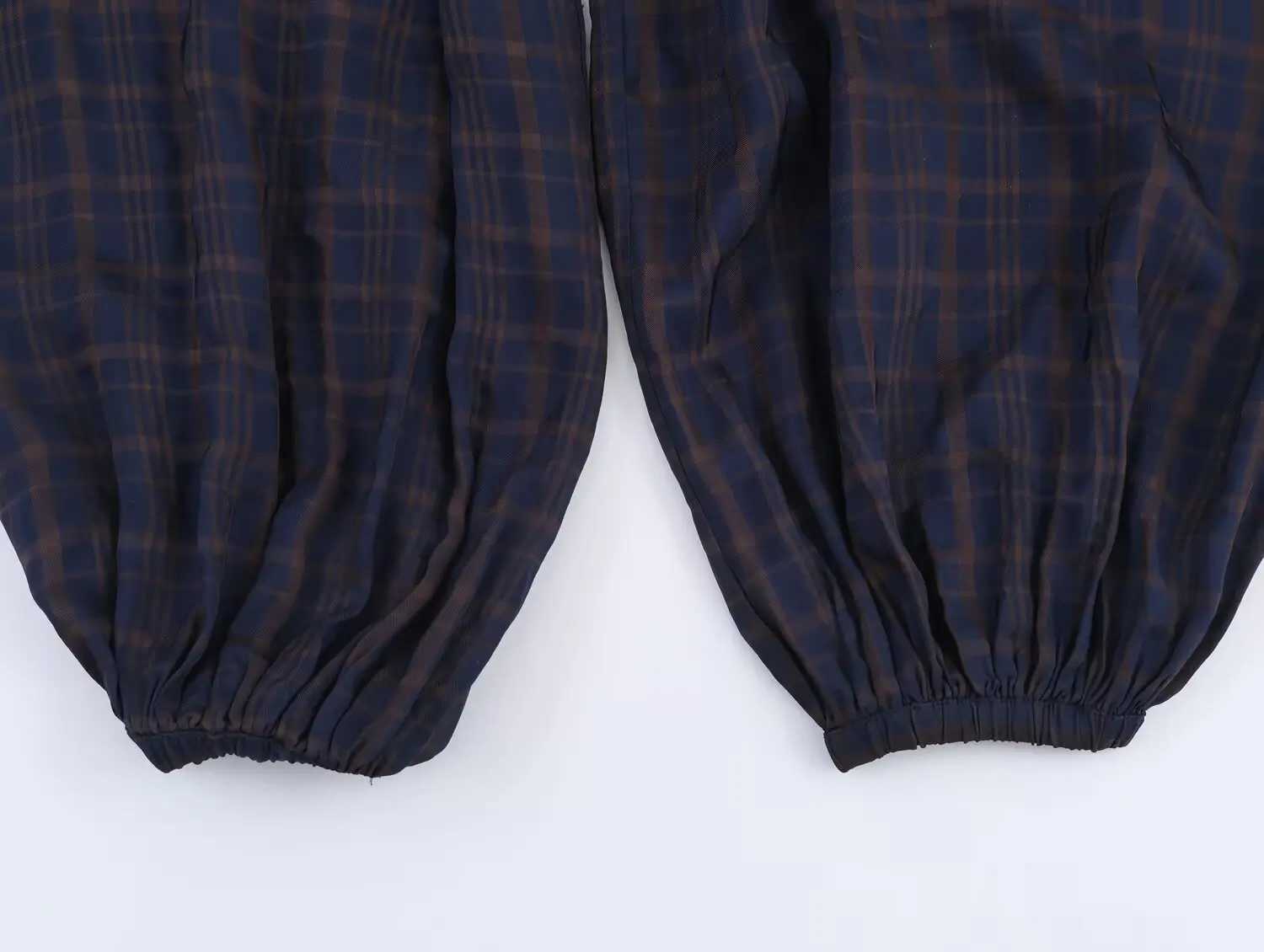 Womens Fashion Versatile Long Pants Spring Casual Loose Plaid Drawstring Balloon Bottom High Street High-Waist Lantern TrousersT260403