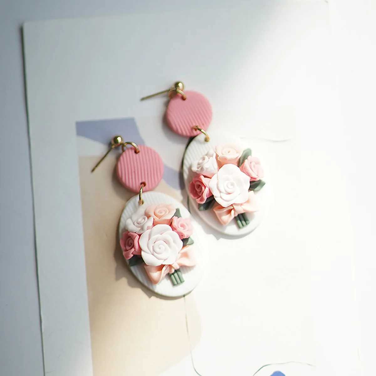 2025 Trendy Fashion Romantic Floral Cluster Pink Handmade Polymer Clay Earrings Womens Accessories Spring Holiday Daliy Wear H260403