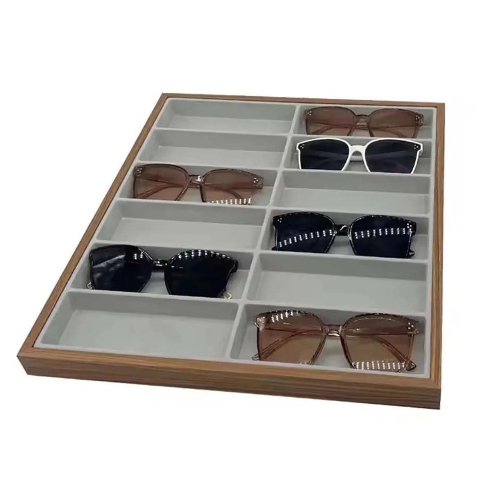 12 Grids Black Walnut Wooden Glasses Storage Rack Velvet Liner Sunglasses Display Tray Eyewear Eyeglasses Storage Organizer Box 260403