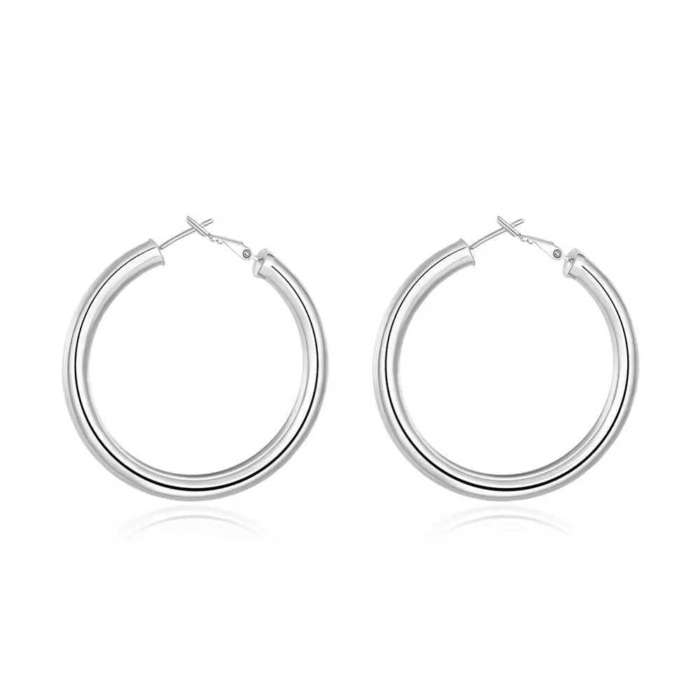 925 Sterling Silver Smooth 50MM Big Circle Hoop Earrings For Women Wedding Engagement Party Fashion Jewelry Christmas Gifts H260403