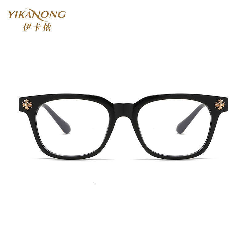 Vintage Square Frame Glasses for Men and Women - Black Acetate Optical Frames with Gold Cross Accent, Anti Blue Light, Unisex Fashion Eyewear