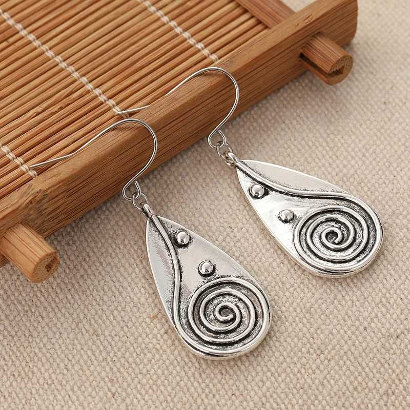 Vintage Carved Spiral Pattern Pendant Earrings Womens Bohemian Ethnic Style Drop Earrings Vacation Jewelry Accessories Gifts H260403
