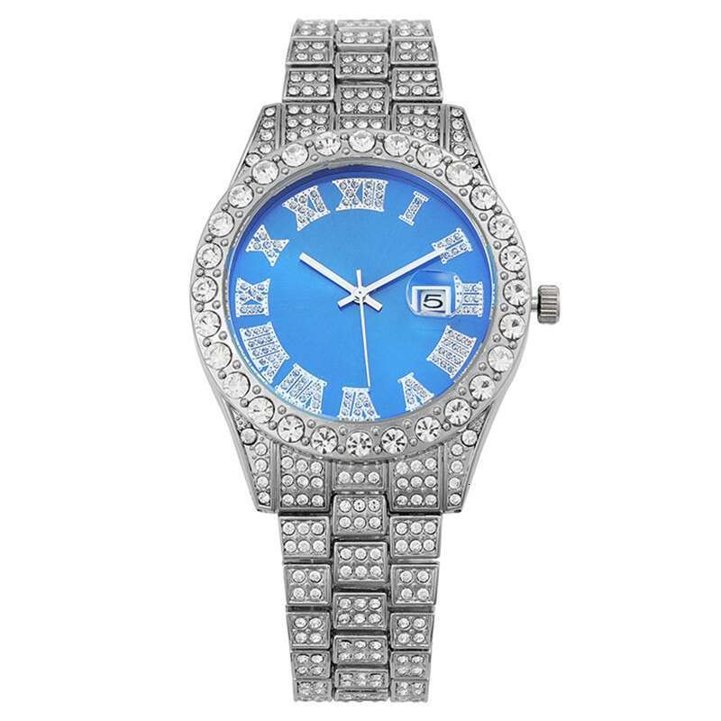 Men's Hip-Hop Trendy Fashion Large Dial Export Hot-Selling Diamond-Studded Cuban Chain Watch Set YYMY Wholesale