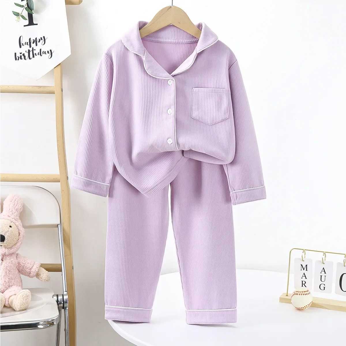 2pcs Toddler Girl Long-sleeved Shirt Children Pajamas Spring Fall Children Cotton Homewear New Baby Lapel Kids Boy Sleepwear Paj H260403