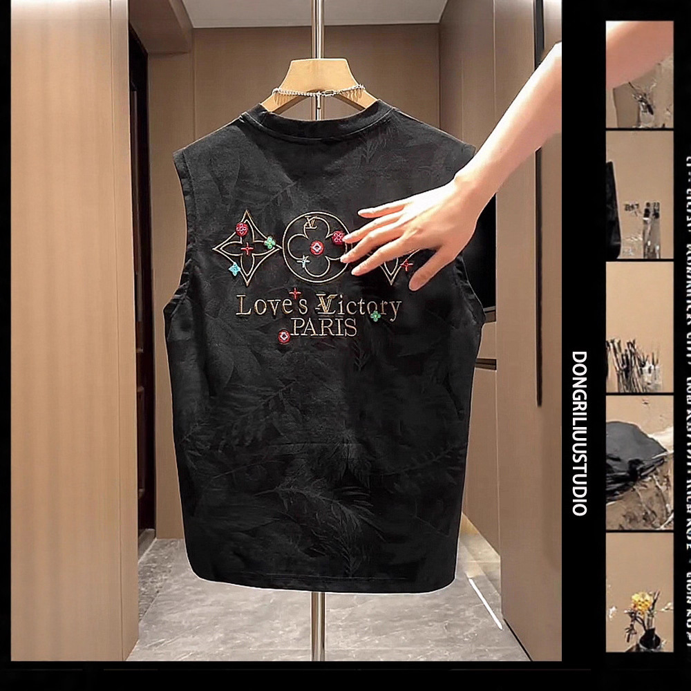 Luxury Brand Designer Sleeveless top with stylish heavy embroidery men summer trendy loose-fitting casual vest for handsome young men