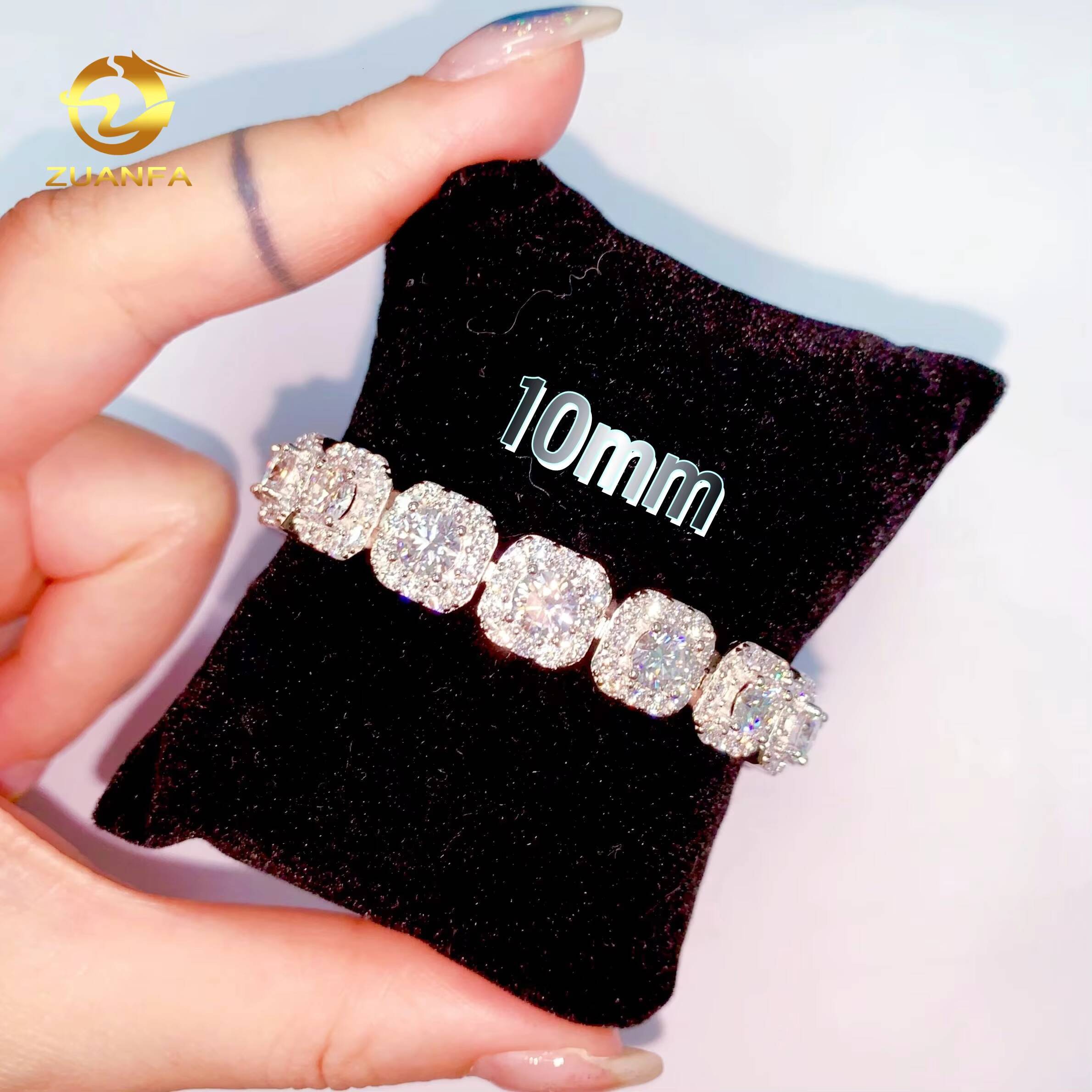 Timeless Style 10mm Halo Ice Cube Design Moissanite Bracelet Infinity Cuban Link Chain Moissanite Cuban Link Bracelet
