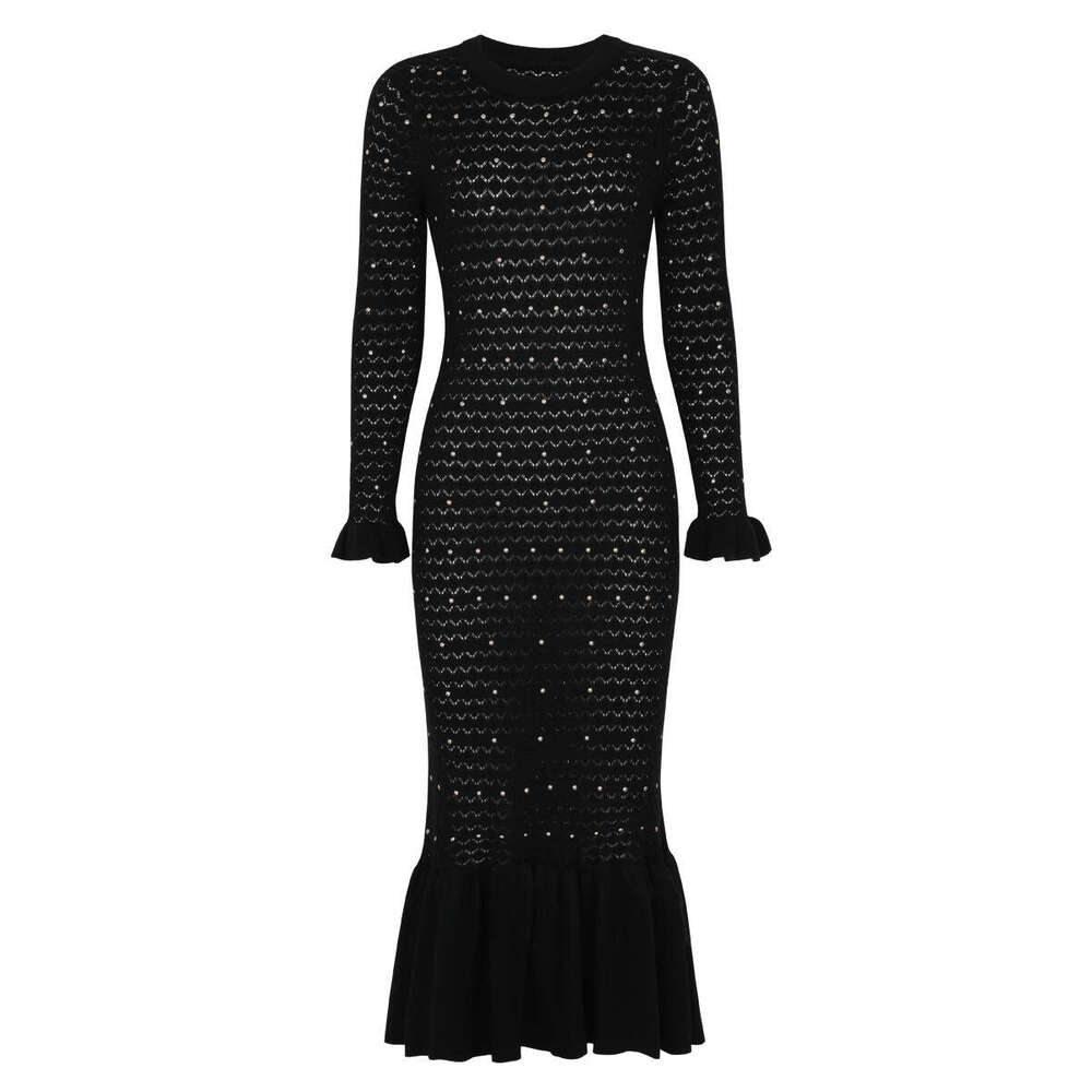 Spring and Autumn New Designer Women's High k30 Quality Elegant Knitted Fashion Slimming Rivet Dress 2026