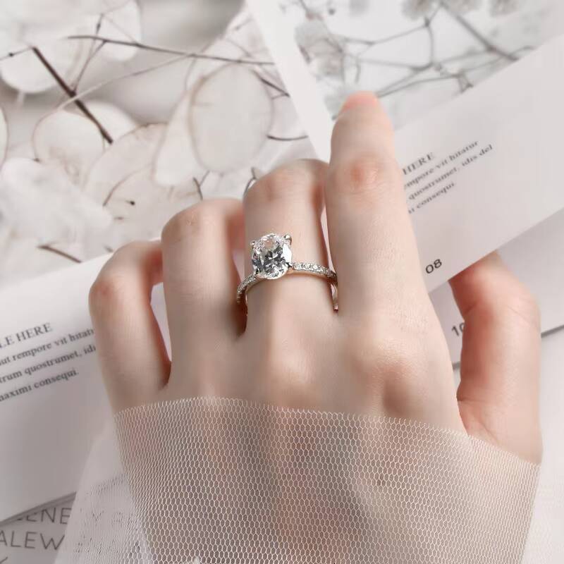 PYQ Luxury 1ct 2ct 3ct 925 Sterling Silver Engagement Rings Oval Cut Moissanite Wedding Rings for Women