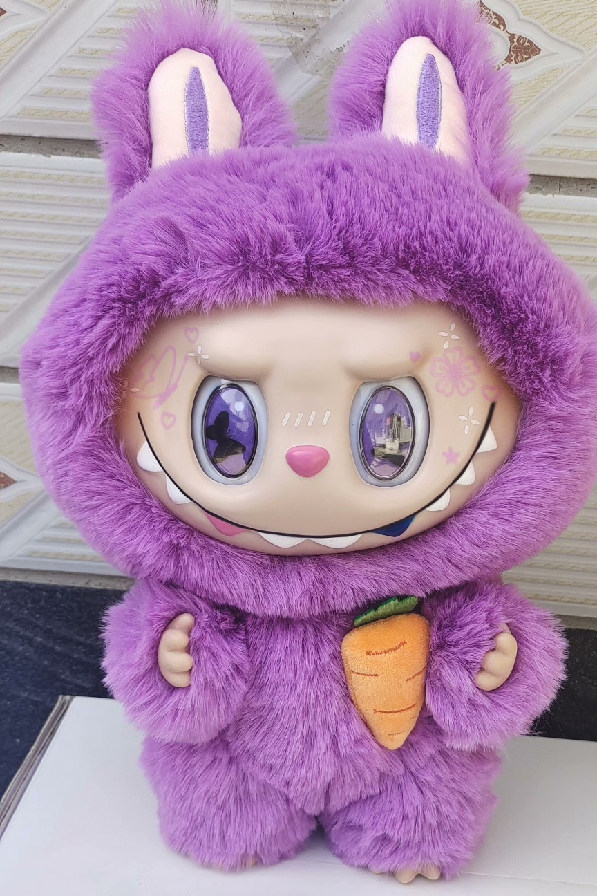 Pink Labubu ZIMOMO Plush Doll Rabbit Ear Stuffed Toy With Carrot For Collection