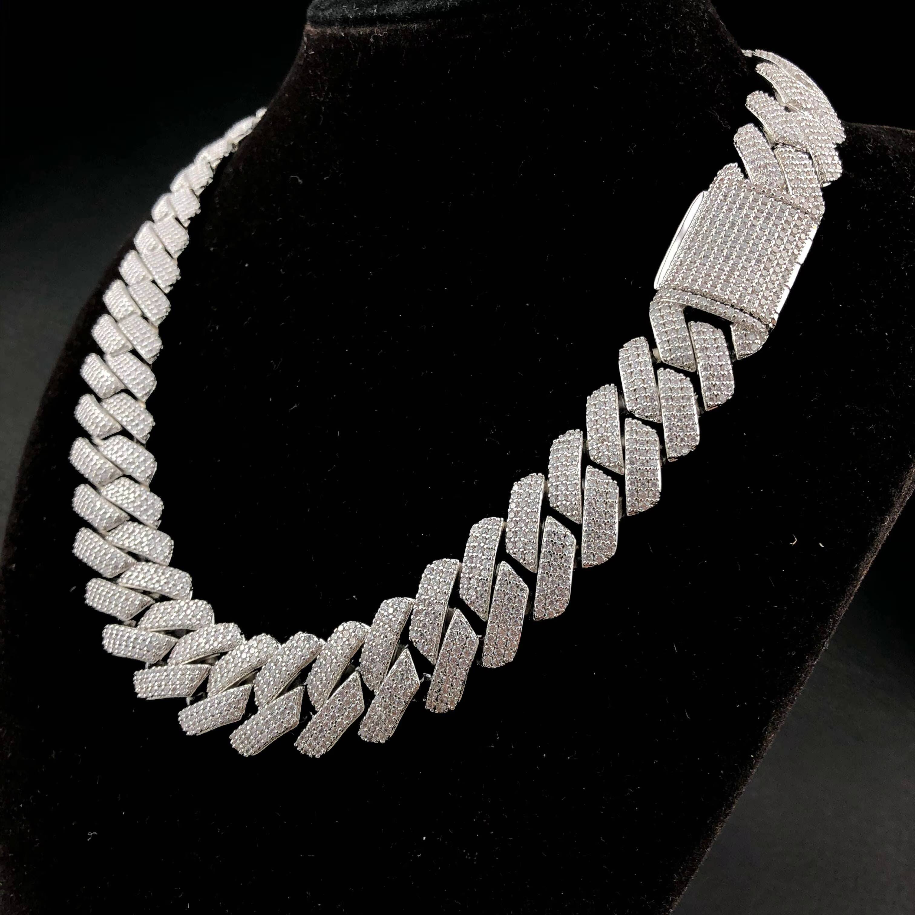 Most Trending Miami Hip Hop Fashion High Quality Moissanite Diamond Necklace Silver Gold Rose Gold Cuban Chain Cut Gold Plated