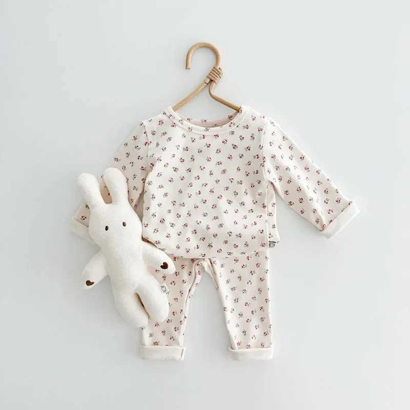 2pcs 2026 Spring Cotton Kids Home Wear Clothing Set Kids Girls Sweet Floral Bunny Home Wear Pajamas Suit Girls Sleeping Clothes H260403