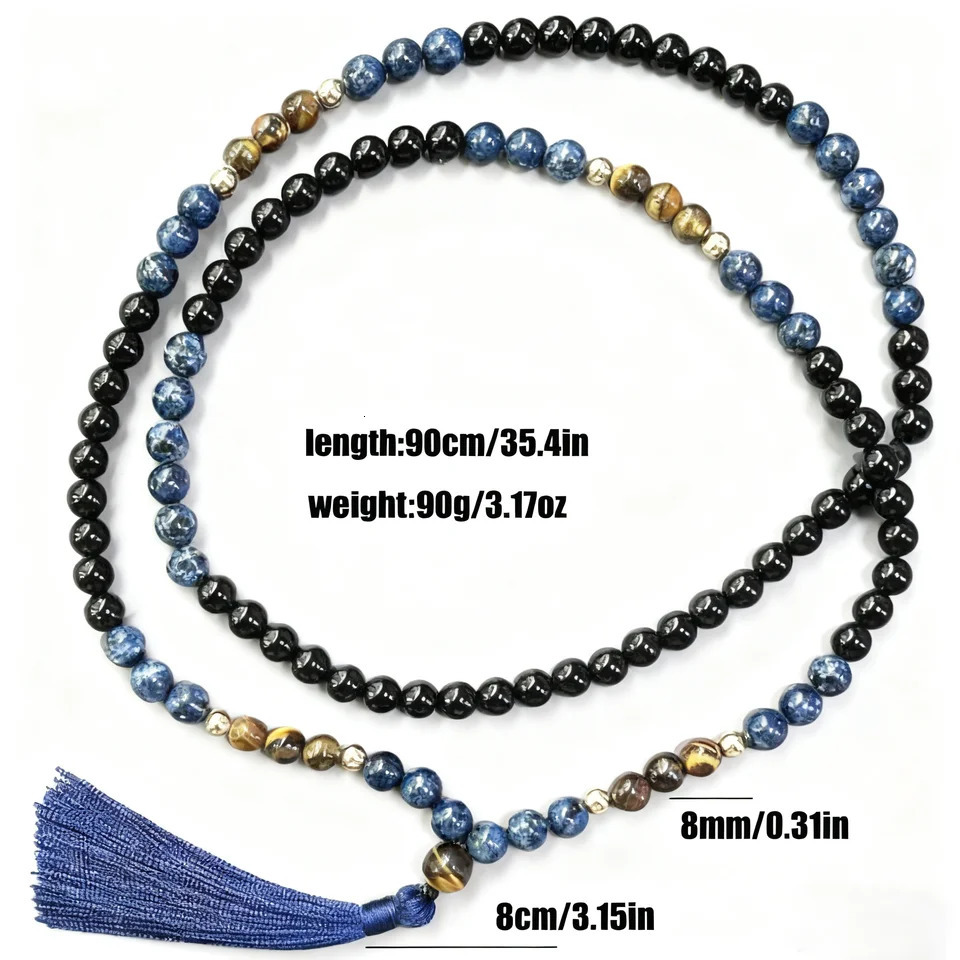 8mm Tiger Eye Stone Black Onyx 108 Mala Beads Necklace Meditation Prayer Rosary for Men and Women 260402
