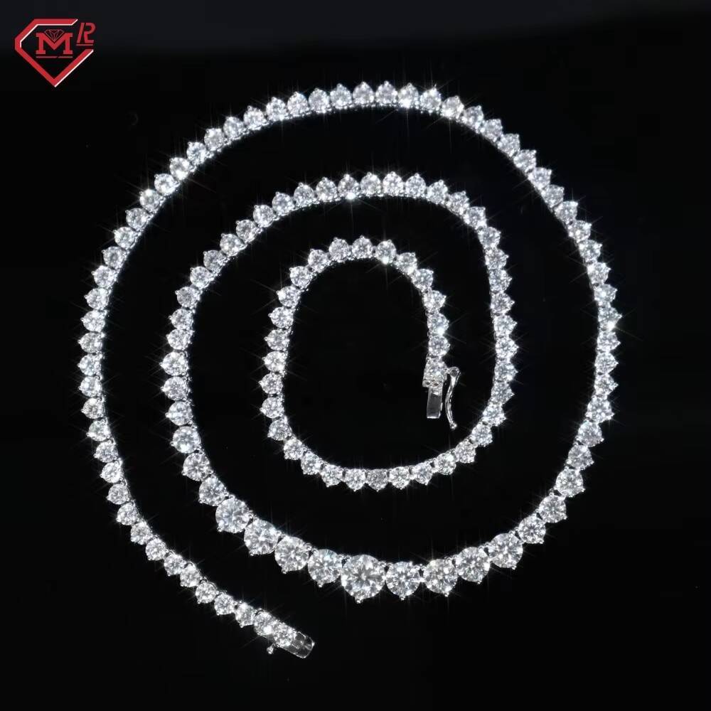Custom Moissanite Chian Tennis Necklace 925 Silver White Gold Plated Moissanite Tennis Chain