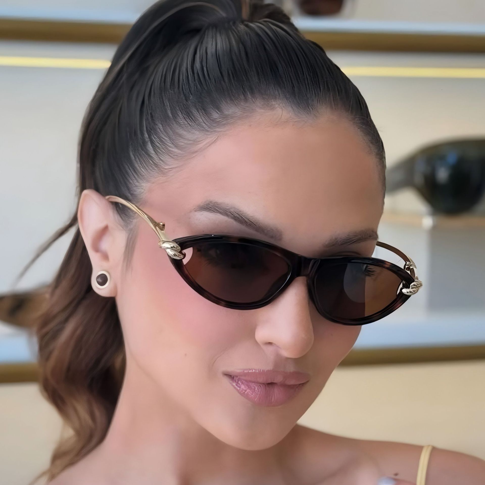 Designer Luxury Fashion Korean Cat Eye Sunglasses High End Leisure Fashion Women's Sunglasses New Designer Sunglasses Cross Border Women's S