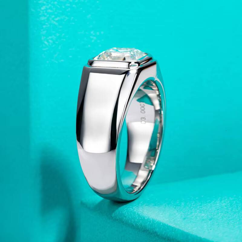 3 Ct Asscher Cut Moissanite Mens Engagement Ring in 925 Sterling Silver Fashion High-End Factory Wholesale