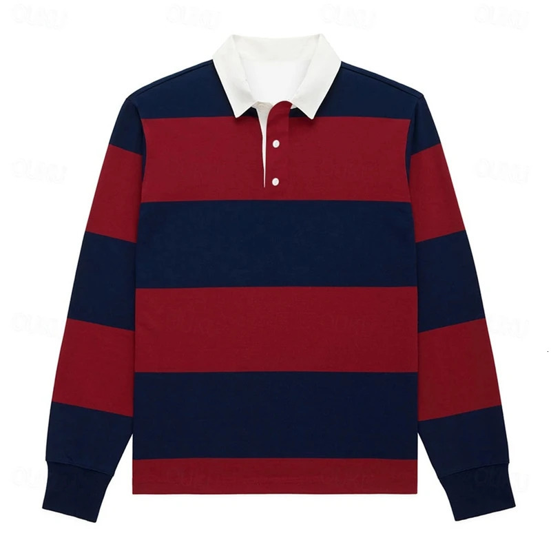 Simple Fashion Striped Polo Shirts For Men Casual Autumn Long Sleeve 3D Printed Golf Polo Shirt Loose Breathable Lapel Tops 260403 - view 4