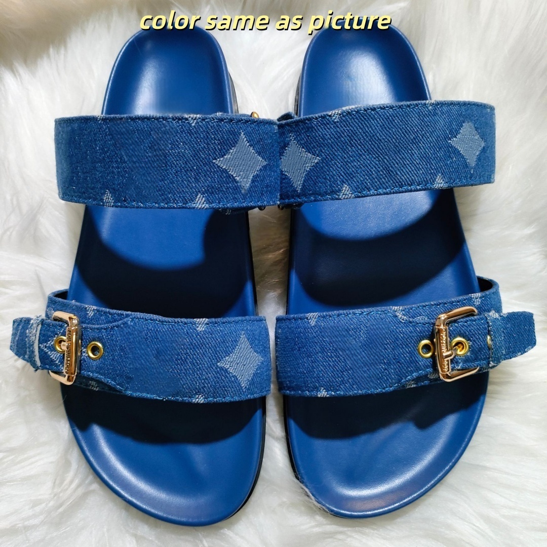 designer louisvittuon Slippers Pool Pillow Slides Summer Cotton Fabric sliness Leather Casual Shoes Scuff Flat Sandals Mules Sunset Padded slippers flowe sandals