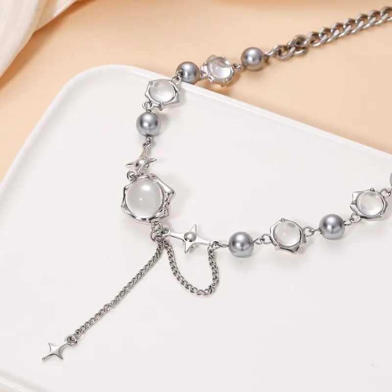 Women Thorn Desin Choker Necklace Fairy Glass Opal Necklace Collarbone Chain Necklace Elegant Silver-Color Party Choker H260403