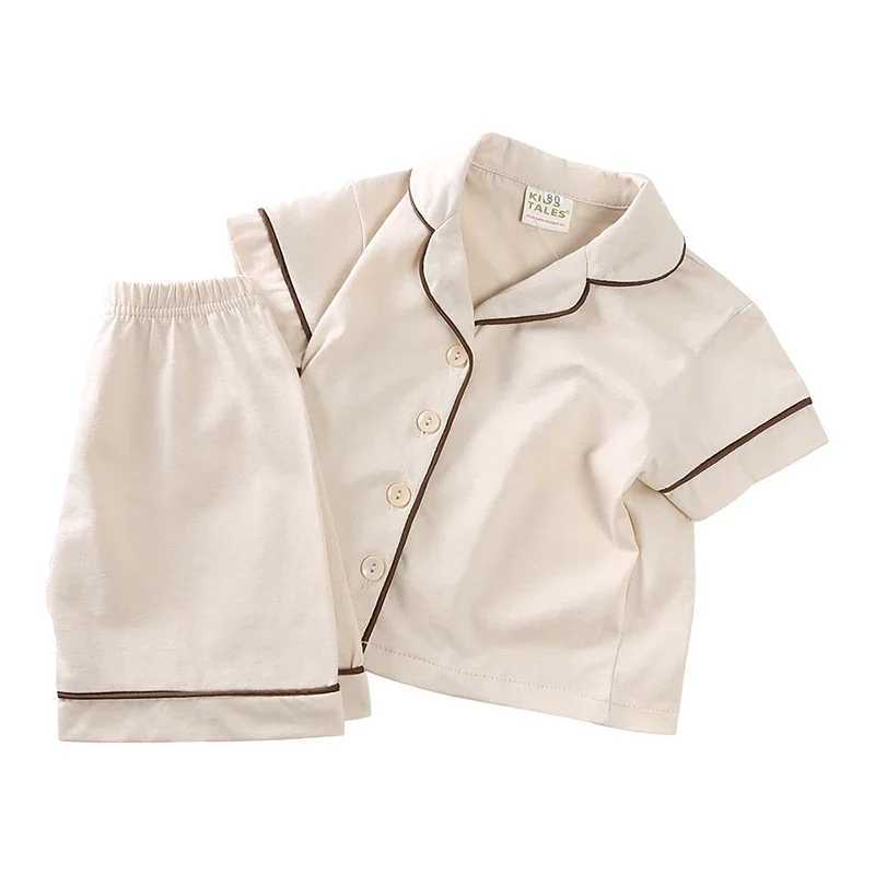 Kids Baby Girls Boys Short Sleeve Fashion Pajama Set Toddler Cotton Button Down Sleepwear Summer Solid Soft Lounge Set 1-5Years H260403