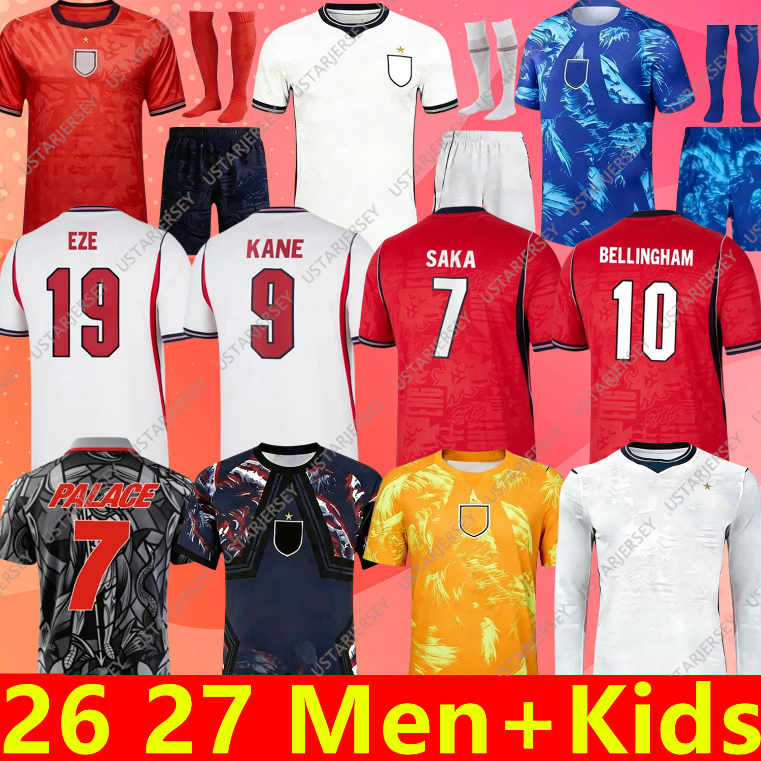 TOP world cup 2026 England Football Shirt 2026 2027 EZE BELLINGHAM STONES Football kits Soccer Jersey RASHFORD KANE SAKA RICE FODEN National Team Kid 26 27 Men Kids Kit