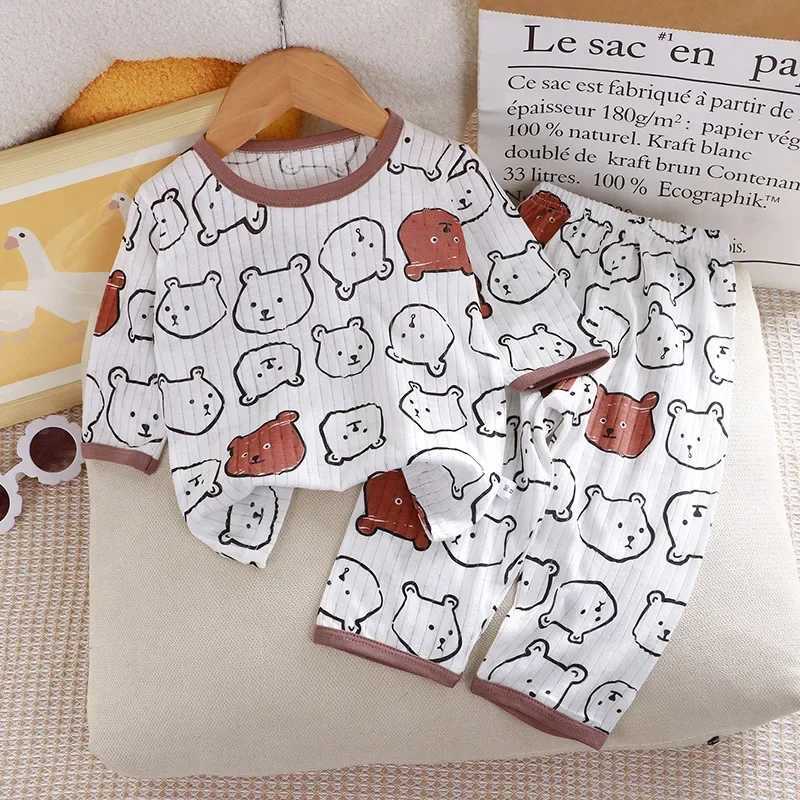2024 New Childrens Pure Cotton Home Clothes Set Boys Girls Three-quarter Sleeve Pajamas Thin Air-conditioned Clothes H260403