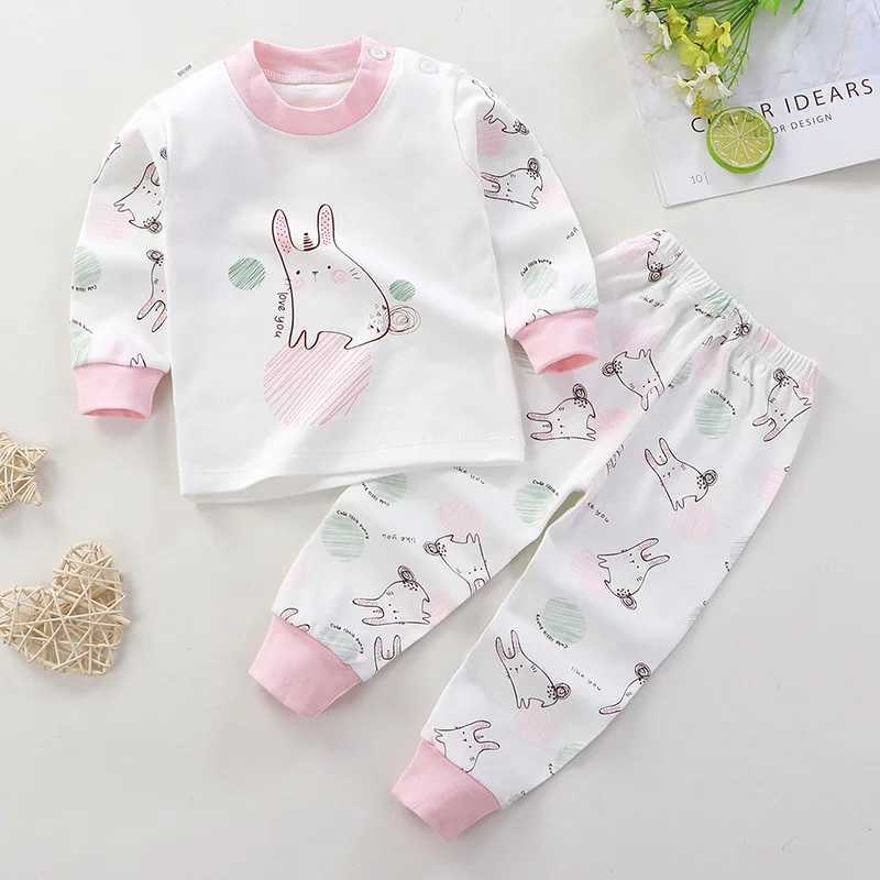 New Child Pure Cotton Underwear Two Piece Boys And Girls Autumn Clothes Toddler Cartoon Long Sleeve Pajama Suits Home Wear H260403