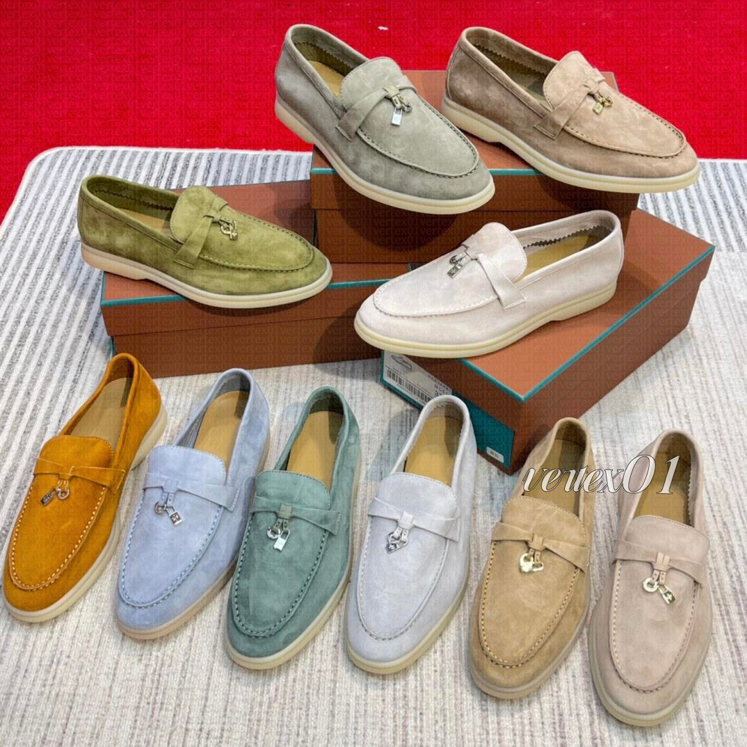 Loafers Designer shoes Walk Charms Embellished Casual Shoes Mens Womens Suede Couple Shoe Genuine Leather Flat For Men Women Size 35-46