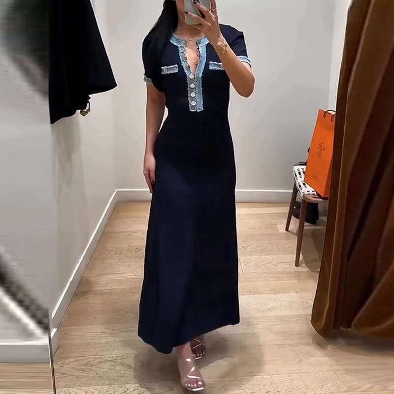k30 2026 Spring/Summer New Luxury Cowboy Patch Dress Simple Waist Waist Women's Slimming Long Dress Fashionable