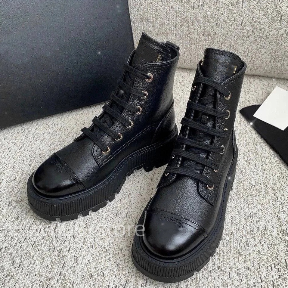 Ankle Boots Women Womens Leather boots Winter Round Toe Lace-up Short Boots Womens Platform Designer Knight Boots Women luxury Shoes 4 color with box